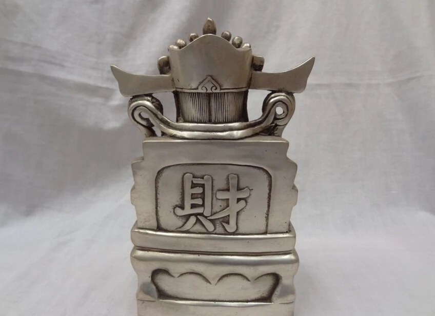 Elegant old S4759 Chinese Silver Buddhism Joss Dragon Head YuanBao RuYi Mammon God Statue (A 0319 discount 35%) | Дом и сад