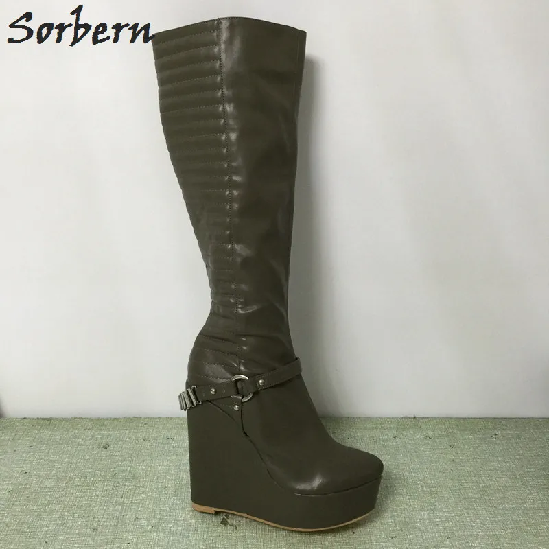 Grey With Chain Sorbern/Желтые женские сапоги на очень высоком каблуке; женские сапоги на платформе на толстой платформе; женские зимние сапоги знаменитостей; дизайнерская обувь; роскошная женская обувь; коллекция года - Цвет: Grey With Chain