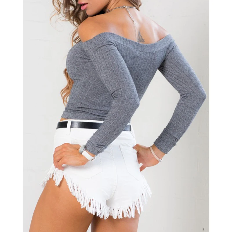 Женский свитер без бретелек Осенний вязаный пуловер Привлекательная блузка с