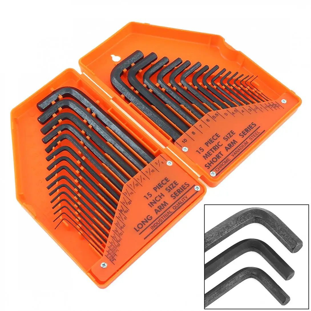 

30pcs/lot Metric British High-carbon Steel Hexagon Wrench with Flat Head and L-type for Industrial Engineering