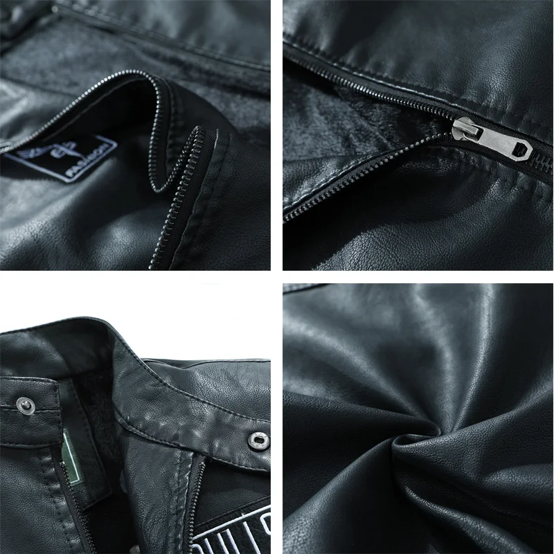 Motorcycle Leather Jacket Men Autumn Casual Warm Fleece High Quality Black Business Stand Collar Bomber Camp Classic Coat | Мужская