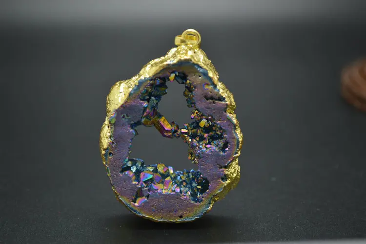 Радужный цвет титановое покрытие Geode Drusy ломтик свободной формы плита каменная