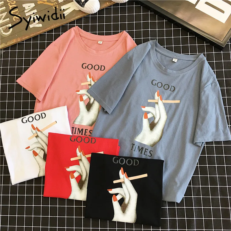 Женская футболка в стиле Харадзюку Корейская большого размера розовая из 100%