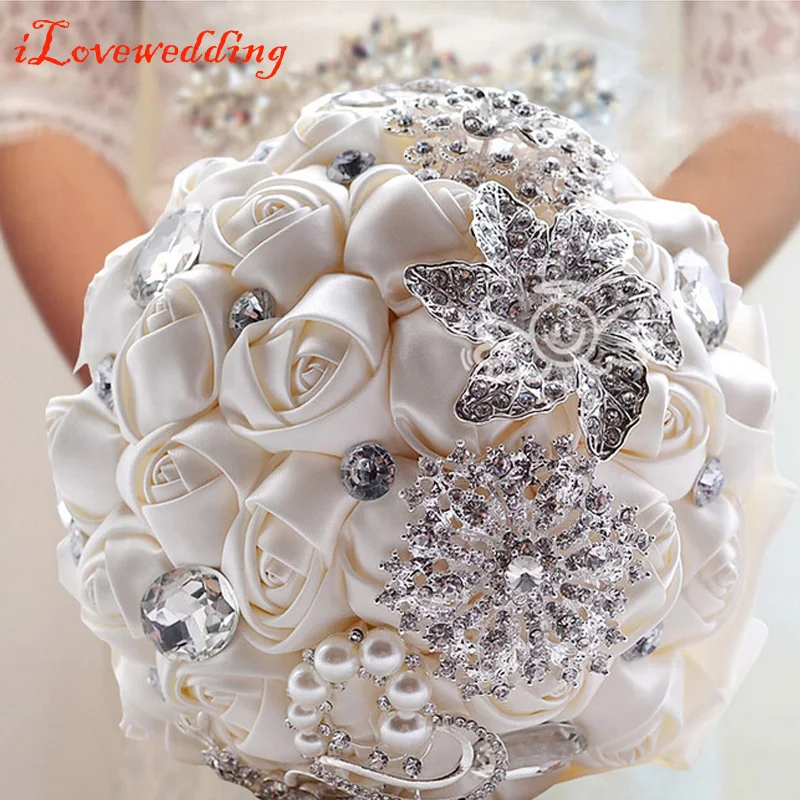 Фиолетовая/слоновая кость/розовый/красный свадебный букет с жемчугом брошь из