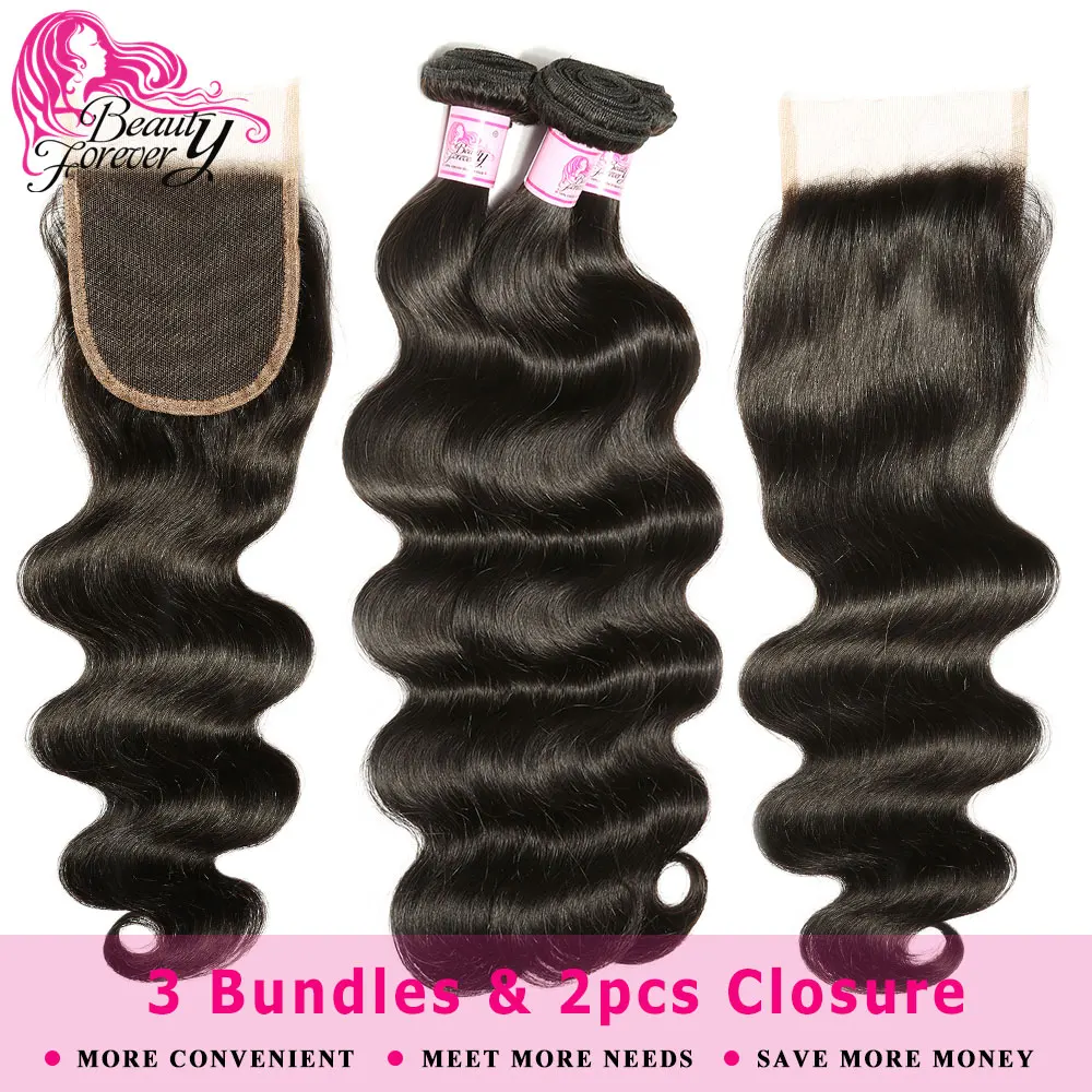 Beauty Forever 3 пучка волнистые волосы для тела плетение с 2 шт. 4*4 Remy перуанские