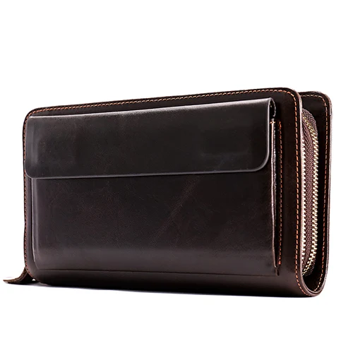 

Clutch Male Men's Wallet Genuine Leather Double Zipper Men's Clutch Bags purse for men Passport/Phone Wallets for credit car