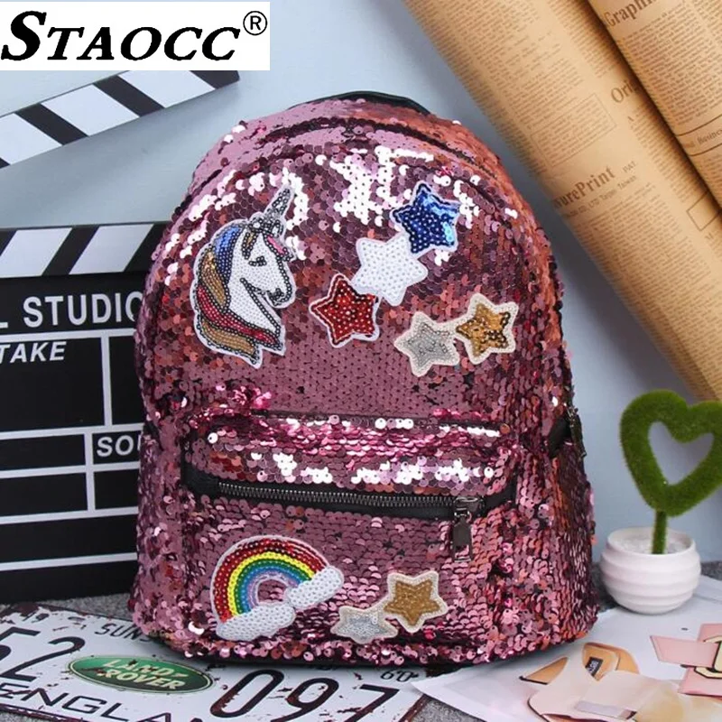 Единорог блестки женский кожаный рюкзак Sac Dos backpsk школьная сумка для девочек-подростков модная Женская дорожная сумка Mochila