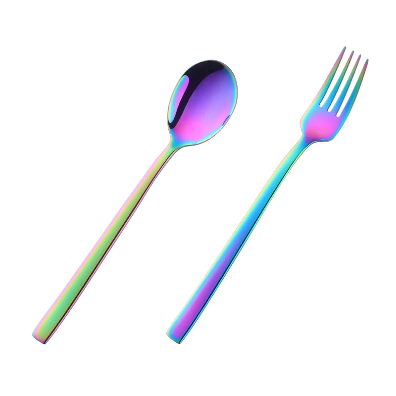 6 Colorful Set 6 комплектов цветной студенческий набор посуды Золотая ложка Вилка пищевой 304 столовые приборы из нержавеющей стали детские столовые Аксессуары для посуды - Цвет: 6 Colorful Set