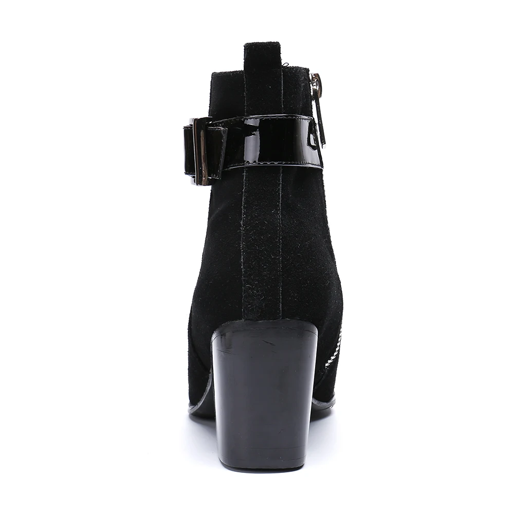 

Christia Bella Business Men Genuine Leather British Style Men Boots Increase Height Winter Buckle Formal Boots Male Zip Boots