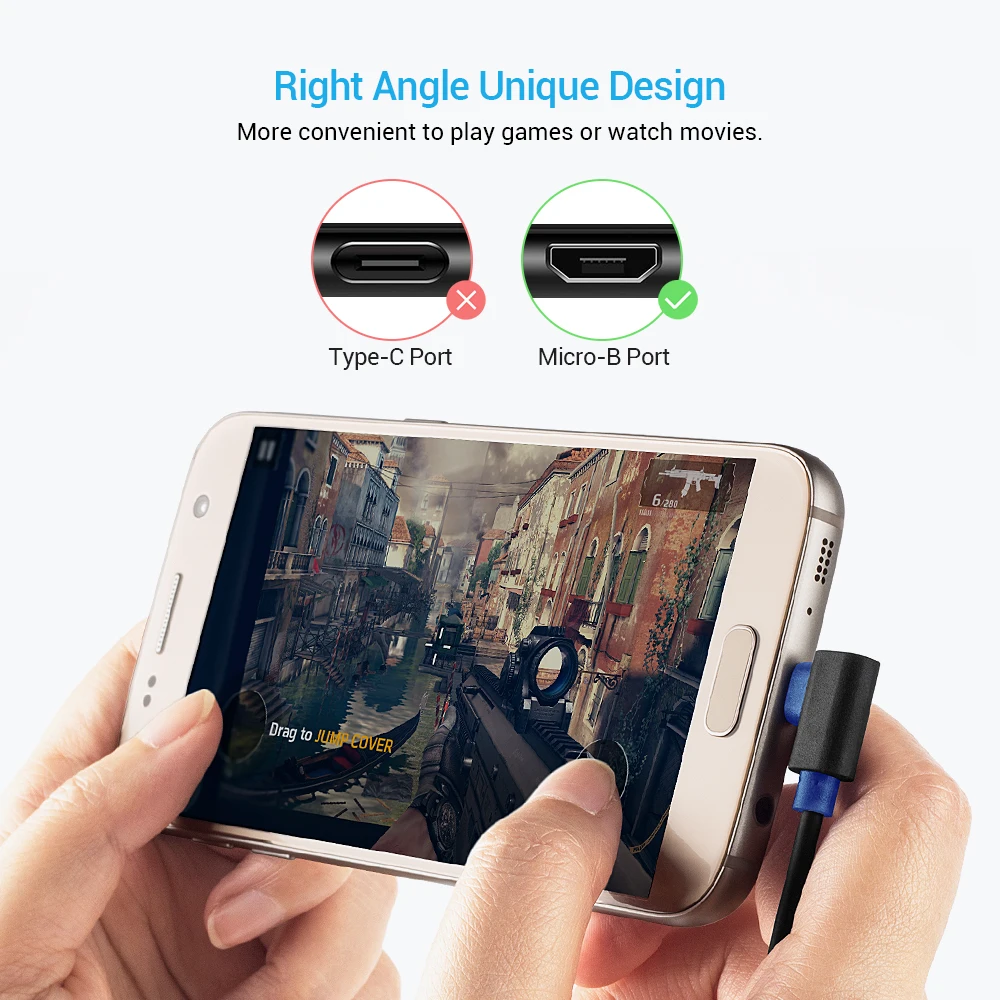 SUNGUY-Cable Micro USB de &aacute;ngulo recto para Samsung Galaxy, Cable de sincronizaci&oacute;n de datos de carga r&aacute;pida Reversible, 2.4A, 100 unids/lote, venta al por mayor-1