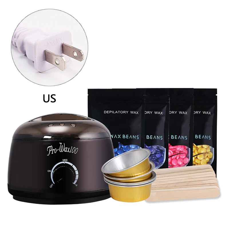 US Plug kit Эпиляция электрический нагреватель для воска машина и эпиляция машина нагреватель с бобовыми бумагами аппликатор палочки воском комплект - Color: US Plug kit