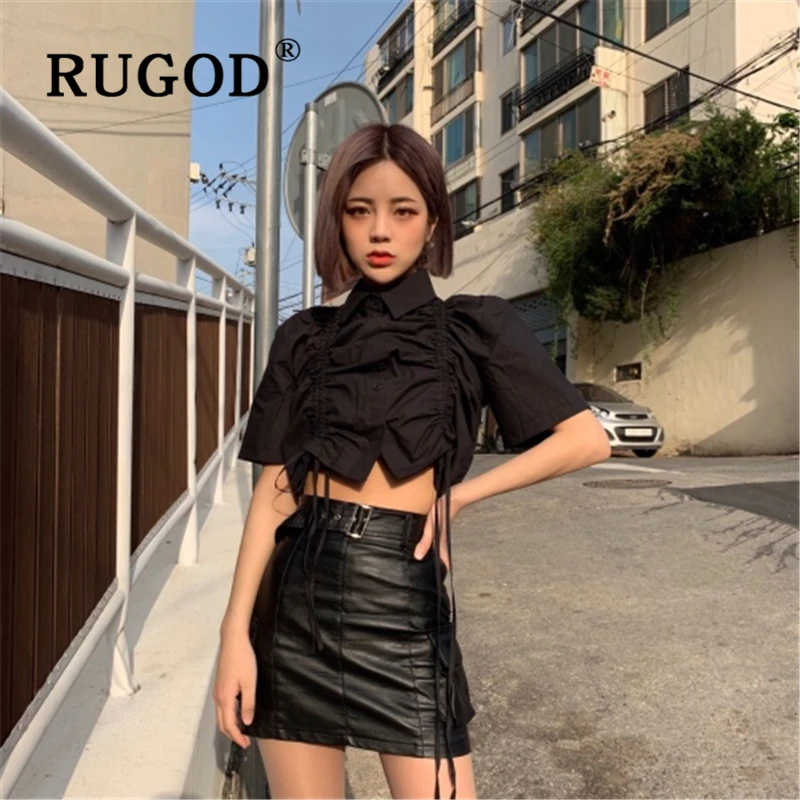 Женская блузка RUGOD шикарная Стильная однотонная короткая блуза на завязках