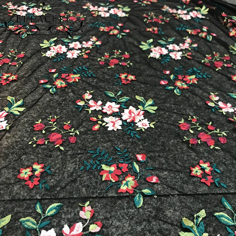 FFLACELL 1 ярд Сетчатое вышитое кружево ткань цветок гипюр тюль сетка для Индии