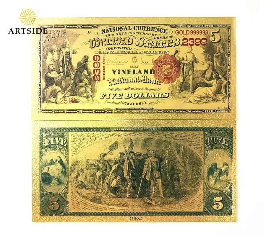 Купюры в долларах США 1875 5 долларов Золотая банкнота красочные мировые деньги на