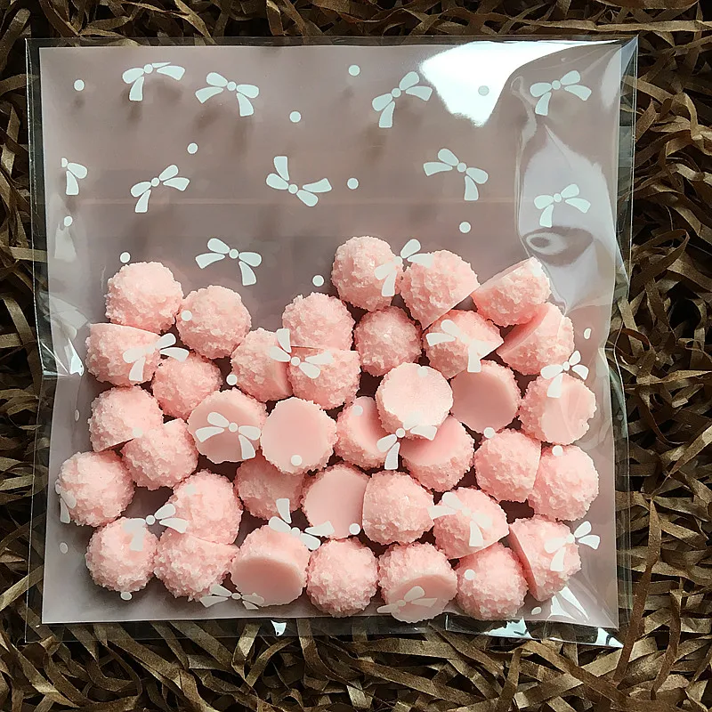 100 шт./лот розовый мини бант упаковочный пакет для печенья прозрачная упаковка