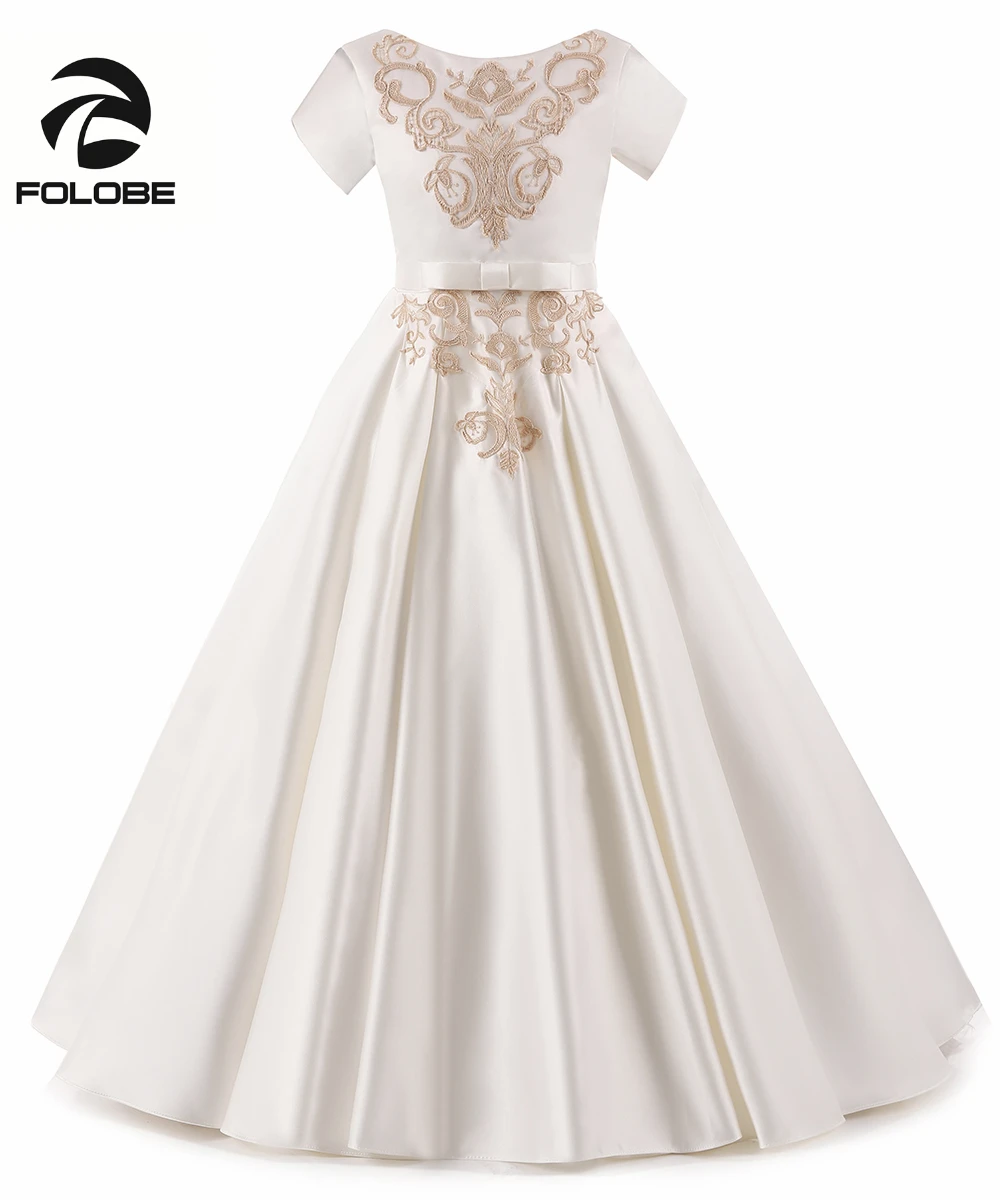 Кот атласная Золото кружева-line Платье в цветочек для девочек свадьбы