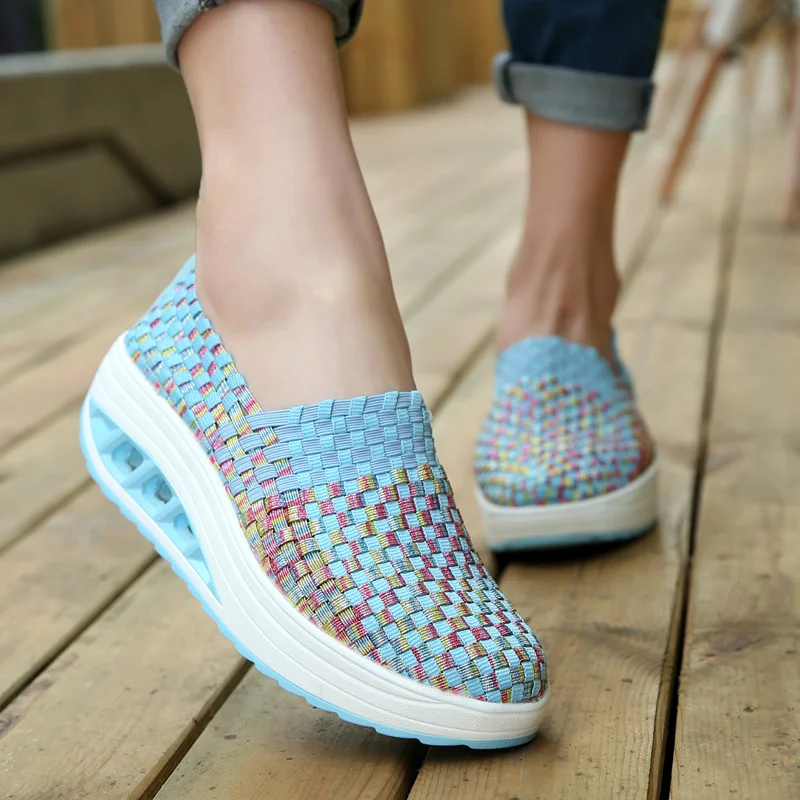 

BeckyWalk Casual Women Sneakers Slip On Woven Summer Shoes Women Platform Sneakers Spring Mesh Shoes Woman Walk Shoes WSH2911