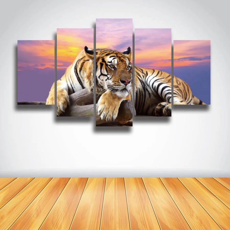 

2017 Top Fashion Painting No Framed Tiger Animal Painting On Canvas 5 Panels Wall Art Home Decoration Print Pictures