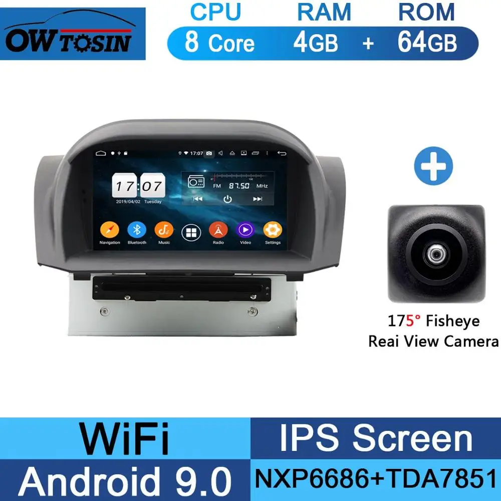 64G Fisheye Camera " ips 1024*600 Octa 8 ядерный 4 Гб ram+ 64 Гб rom Android 9,0 автомобильный dvd-плеер для Ford Fiesta 2011- DSP радио gps Parrot BT Adas - Цвет: 64G Fisheye Camera