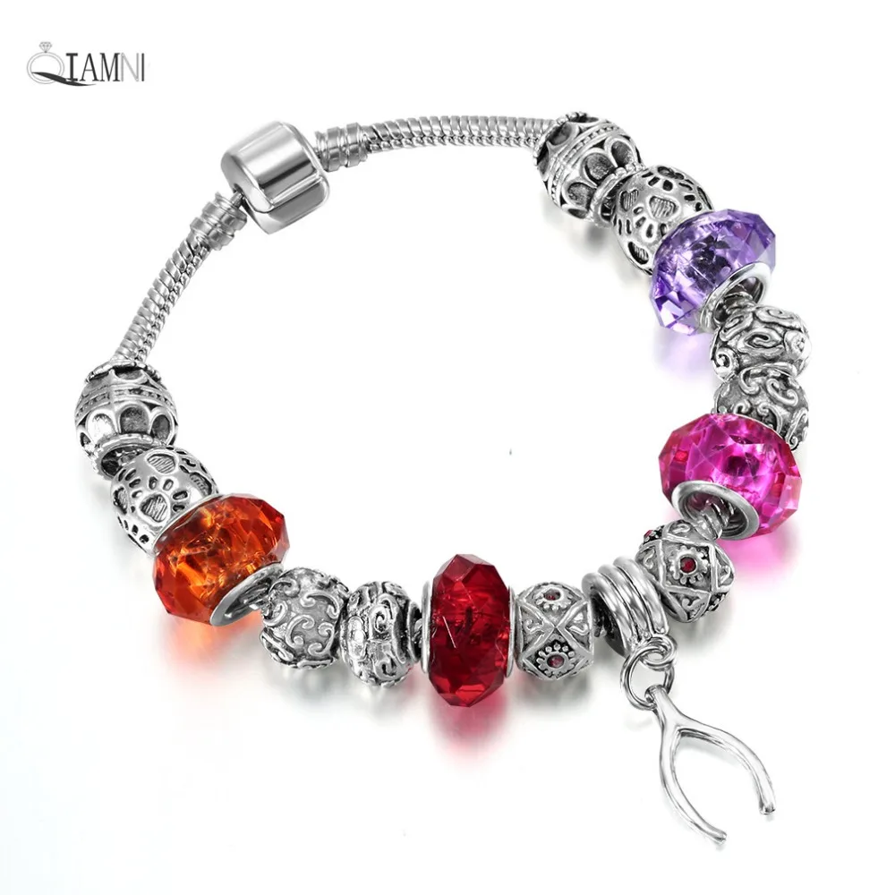 Шарм браслет QIAMNI на удачу из муранского стекла|pendant bracelet|bracelet multicolormulticolor bracelet |