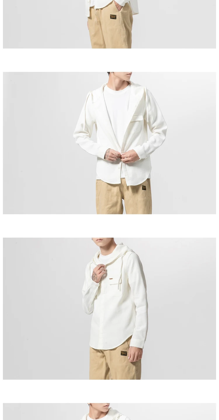 Sinicism Store мужские однотонные рубашки с капюшоном мужская хлопковая белая рубашка с длинным рукавом мужская Корейская Повседневная Осенняя винтажная одежда на пуговицах