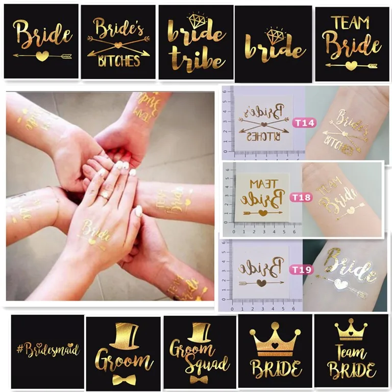 1 X Gold Bride Temporary Tattoo Bachelorette Party Accessories Bridesmaid Bridal Shower Wedding Decoration Photographs | Дом и сад
