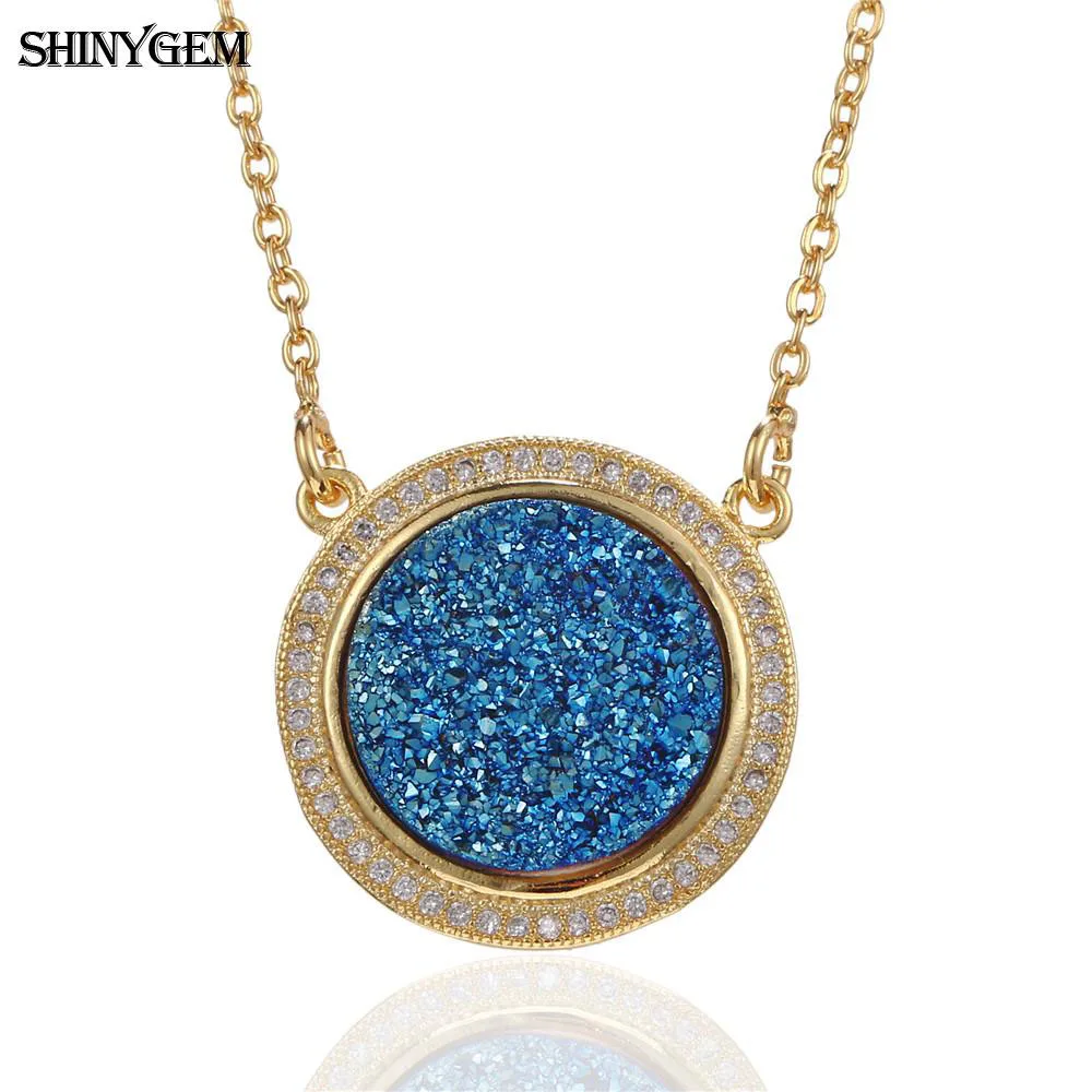Ожерелье ShinyGem с крупной подвеской-друзой из чистого золота инкрустацией прочное