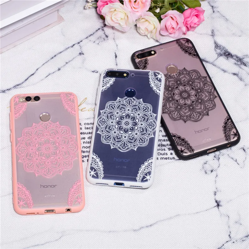 Cover Huawei Honor 7X Case Lace Silicone Phone Back Embossed Hard Clear Relief Flower Funda Capa |