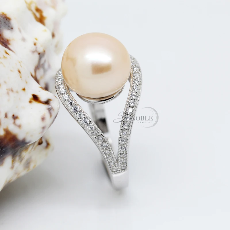 

Real Lady pearl ring 925 silver wedding adjustable big Natural Pearl ring for women wife anniversary birthday gift white pink