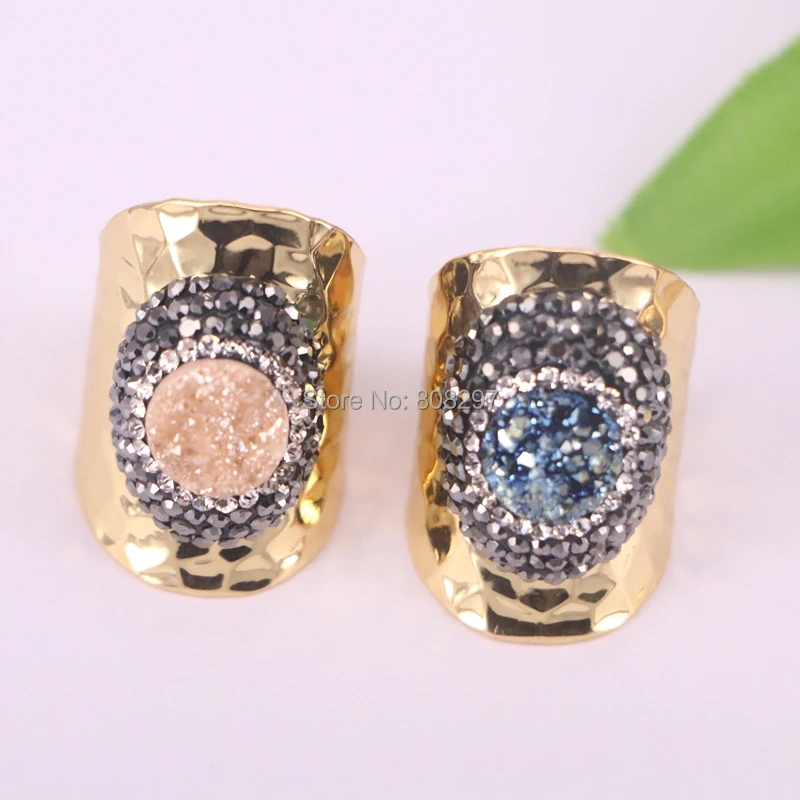 5 шт Pave Rhinestone Друза титана натуральный кристалл золото цвет кольца для женщин