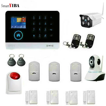 

SmartYIBA WIFI GSM беспроводная домашняя система охранной сигнализации RFID Клавиатура PIR IP Камера язык переключаемый