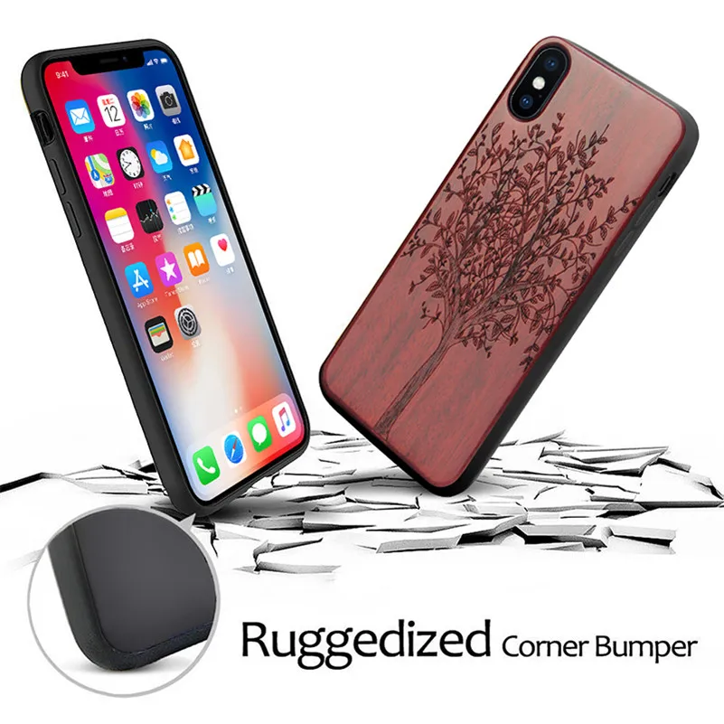 Для iPhone 7 8 Plus Xs чехол Дерево с уникальным натуральным деревом противоударный