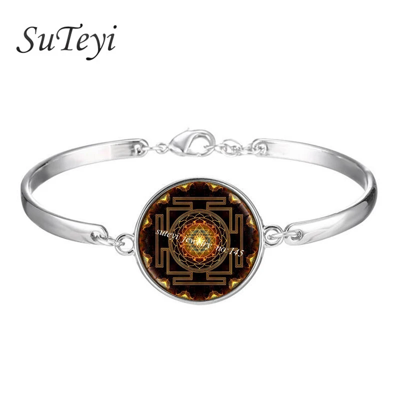 SUTEYI Сакральная Геометрия Шри Янтра амулет стеклянный купол браслет со