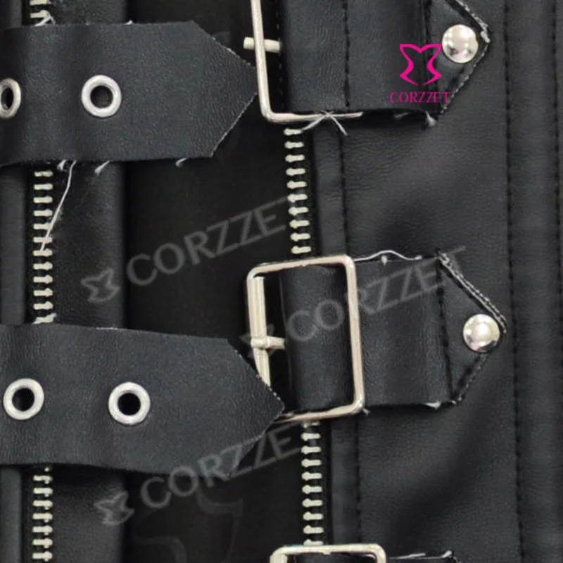 Черный сексуальный готический корсет кожаный бюстье топ на молнии с застежкой