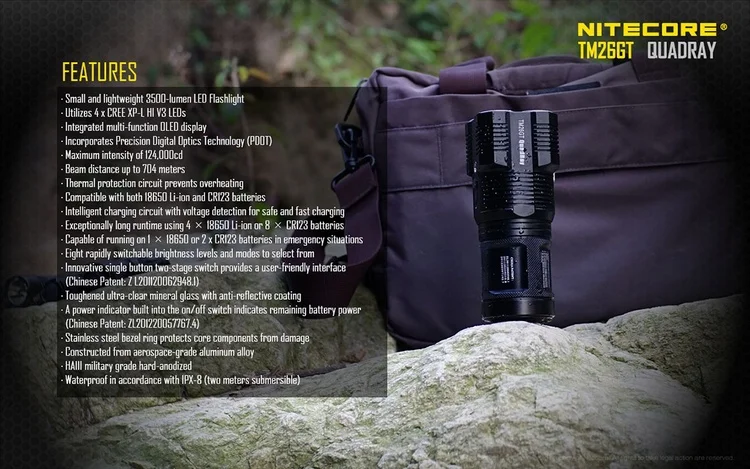 Topsale NITECORE крошечный Монстр TM26GT 704 м дальность луча 3500лм OLED дисплей охотничий фонарь фонарик 18650 батарея