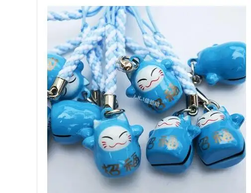 100 шт. мультфильм удачи кошек синий Jingle Bells, Новогоднее украшение, DIY ремесла, мультфильм шнурки Аксессуары Белл брелки