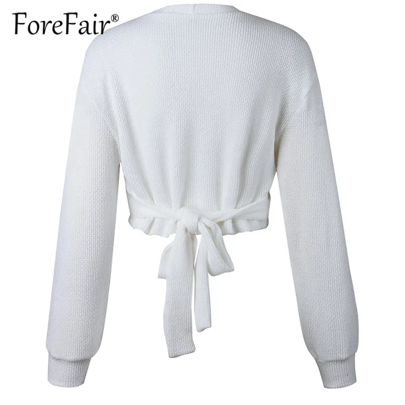 Женский вязаный свитер Forefair белый облегающий Топ с длинным рукавом и треугольным