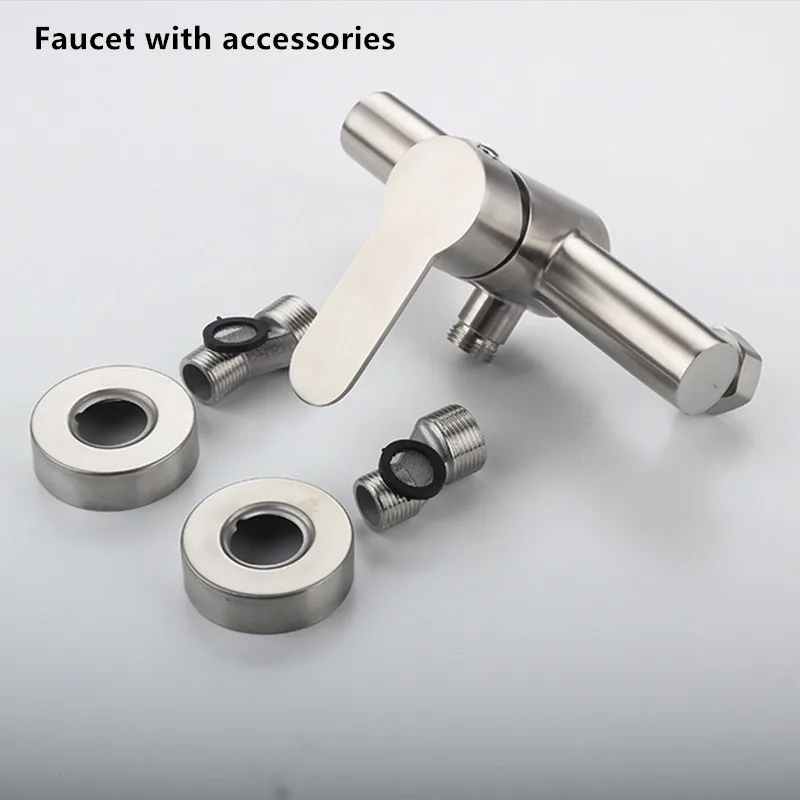 Free shipping 304 stainless steel wall install bathroom shower faucet tap brushed single handle control for cold and hot water |