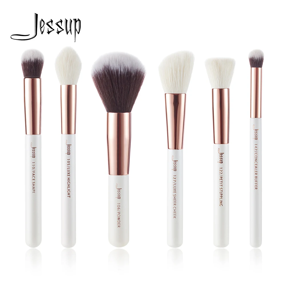 Jessup Brand 6 Шт. Набор Кистей Для Макияжа. Жемчужно-Белые/Розовые Набор для нанесения пудры, для макияжа/набор