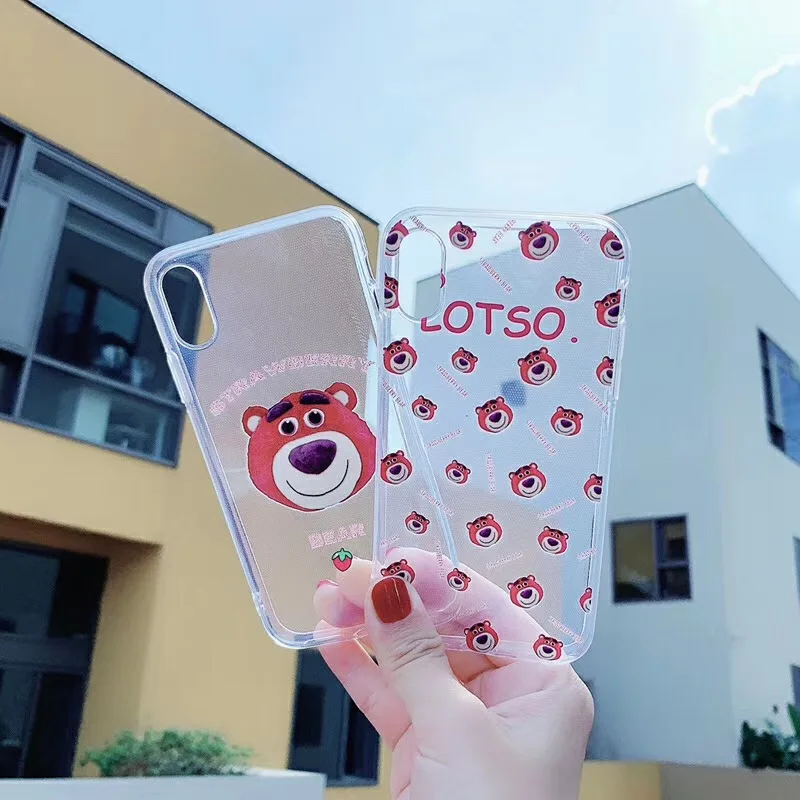 Cute Cartoon Toy story Lotso Clear Strawberry bear cover for iphone 7 8 6s 6 plus x xs max xr candy tpu soft case cases coque |