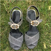 Grey Heel 10cm Модный стиль; шикарная женская обувь с открытым носком и пряжкой на щиколотке; Летние босоножки на не сужающемся книзу массивном квадратном каблуке; роскошные босоножки с украшением в виде драгоценных камней - Цвет: Grey Heel 10cm