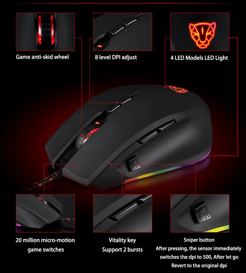Motospeed V80 5000 dpi оптическая RGB подсветка Проводная игровая мышь USB PMW3325 эргономичная геймерская мышь для ПК ноутбука PK V30 V40 V60 V70