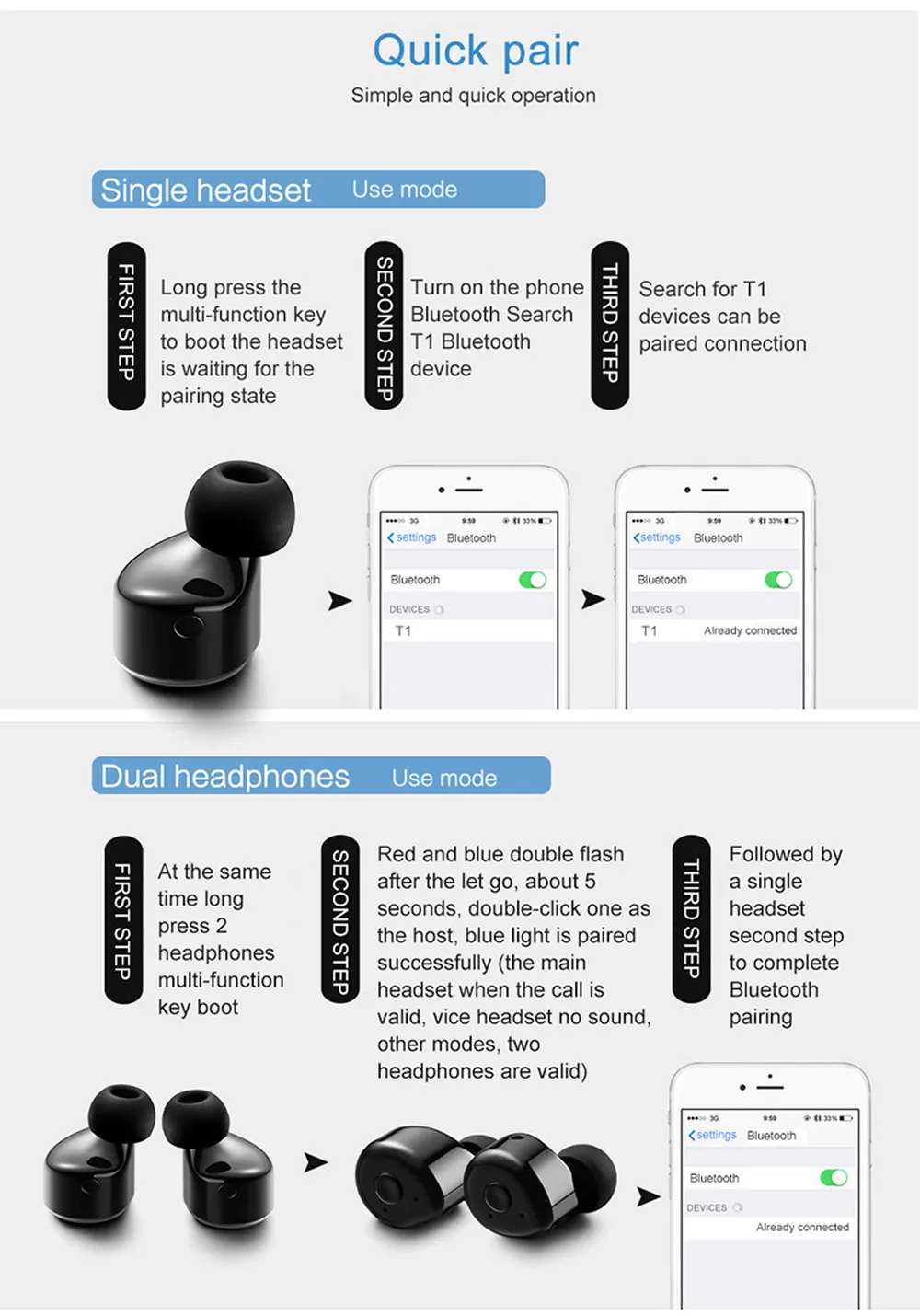 Bluetooth наушники с шумоподавлением Беспроводные Mini Twins True беспроводные