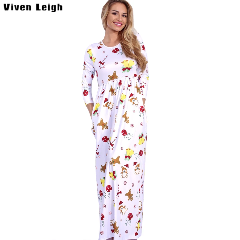Viven leigh элегантный печати Christma платье Для женщин Платья для Повседневное длиной