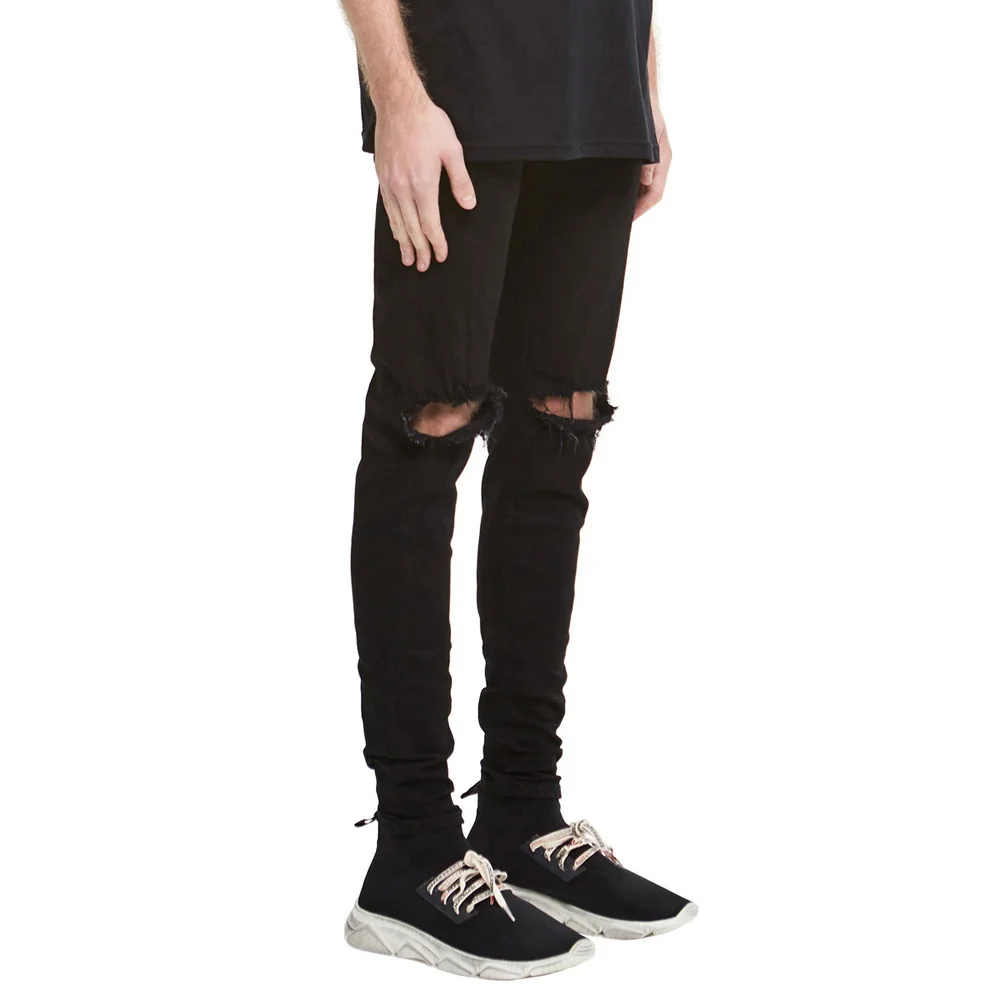 Мужские рваные джинсы модные зауженные черные для мужчин E5050 | Мужская одежда