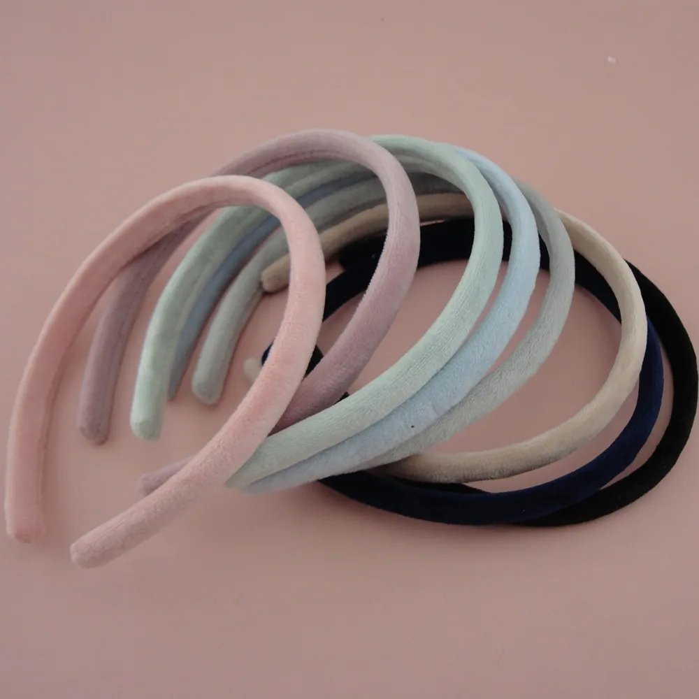 10PCS 12mm Pastel Colors Velvet Fabric Covered Plastic Hair Headbands hair hoops for Women girls fur hairbands