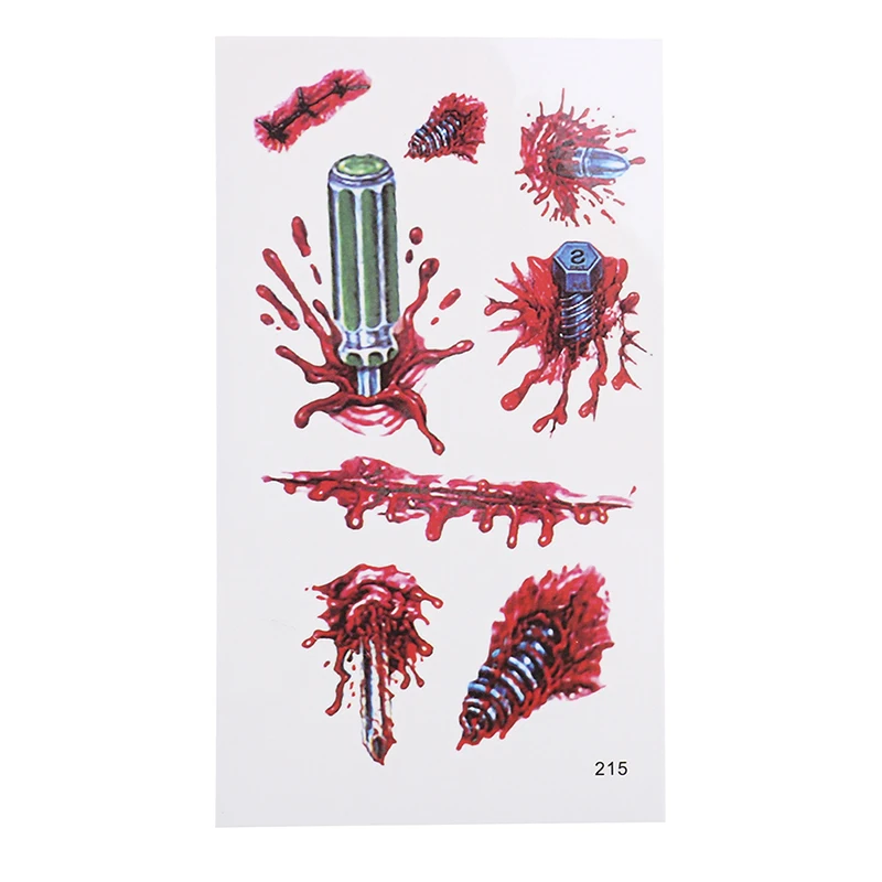 115 x 70mm Halloween Terror Screw Wound Realistic Blood Injury Scar Tattoo Sticker Temporary | Красота и здоровье