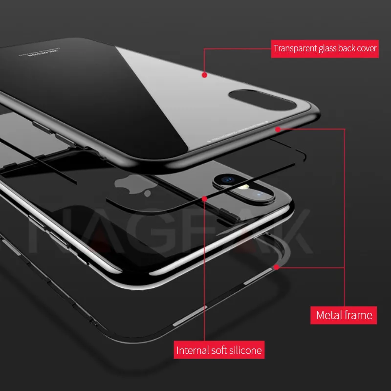 Магнитная адсорбции флип чехол для iPhone X 8 плюс 7 закаленное Стекло задняя крышка