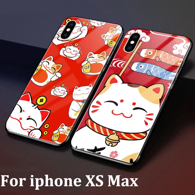 Чехол для iphone XS Max чехол с рисунком счастливого кота закаленное стекло задняя