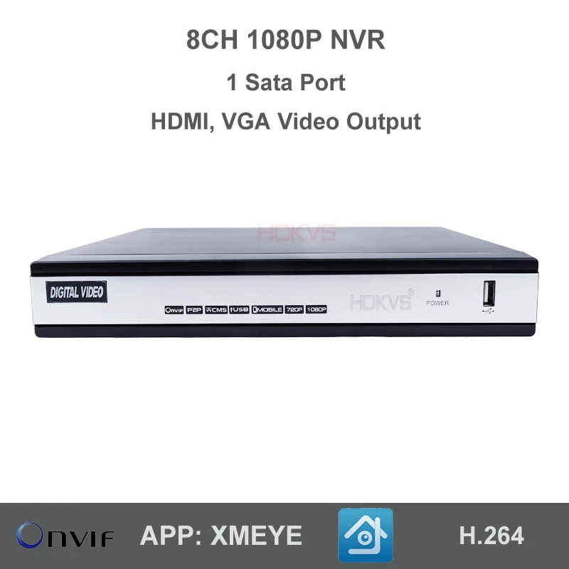 Hokvs 8ch видеонаблюдения NVR 720 P 960 1080 ONVIF P2P сети цифровой видеозаписи 1 SATA Порты и
